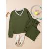 imageDokotoo Womens 2 Piece Lounge Set Casual V Neck Sweatshirt Fashion Travel Wide Leg Tracksuit Sweatsuits OutfitsGreen