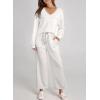 imageDokotoo Womens 2 Piece Lounge Set Casual V Neck Sweatshirt Fashion Travel Wide Leg Tracksuit Sweatsuits OutfitsWhite
