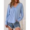 imageDokotoo Womens Casual V Neck Long Sleeve Shirts Loose Tunic Tops Business Tee BlousesBeau Blue