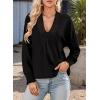 imageDokotoo Womens Casual V Neck Long Sleeve Shirts Loose Tunic Tops Business Tee BlousesBlack