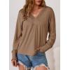 imageDokotoo Womens Casual V Neck Long Sleeve Shirts Loose Tunic Tops Business Tee BlousesBrown
