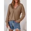 imageDokotoo Womens Casual V Neck Long Sleeve Shirts Loose Tunic Tops Business Tee BlousesBrown