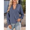 imageDokotoo Womens Casual V Neck Long Sleeve Shirts Loose Tunic Tops Business Tee BlousesDirty Blue