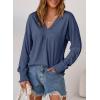 imageDokotoo Womens Casual V Neck Long Sleeve Shirts Loose Tunic Tops Business Tee BlousesDirty Blue