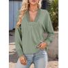 imageDokotoo Womens Casual V Neck Long Sleeve Shirts Loose Tunic Tops Business Tee BlousesSmoke Green
