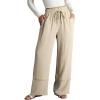imageDokotoo Womens Fall Boho 2025 Casual Wid Leg Lace Pants High Waisted Drawstrings with PocketsBeige