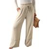 imageDokotoo Womens Fall Boho 2025 Casual Wid Leg Lace Pants High Waisted Drawstrings with PocketsBeige