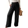 imageDokotoo Womens Fall Boho 2025 Casual Wid Leg Lace Pants High Waisted Drawstrings with PocketsBlack