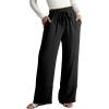 imageDokotoo Womens Fall Boho 2025 Casual Wid Leg Lace Pants High Waisted Drawstrings with PocketsBlack