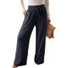 imageDokotoo Womens Fall Boho 2025 Casual Wid Leg Lace Pants High Waisted Drawstrings with PocketsNavy