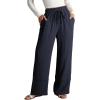 imageDokotoo Womens Fall Boho 2025 Casual Wid Leg Lace Pants High Waisted Drawstrings with PocketsNavy