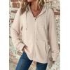 imageDokotoo Womens Full Zip Up Hoodies Waffle Knit Long Sleeve Drawstring Casual Sweatshirt Hooded TopsApricot