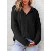 imageDokotoo Womens Full Zip Up Hoodies Waffle Knit Long Sleeve Drawstring Casual Sweatshirt Hooded TopsBlack