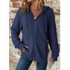 imageDokotoo Womens Full Zip Up Hoodies Waffle Knit Long Sleeve Drawstring Casual Sweatshirt Hooded TopsNavy Blue