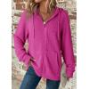 imageDokotoo Womens Full Zip Up Hoodies Waffle Knit Long Sleeve Drawstring Casual Sweatshirt Hooded TopsRose Red