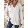 imageDokotoo Womens Full Zip Up Hoodies Waffle Knit Long Sleeve Drawstring Casual Sweatshirt Hooded TopsWhite