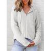 imageDokotoo Womens Full Zip Up Hoodies Waffle Knit Long Sleeve Drawstring Casual Sweatshirt Hooded TopsWhite
