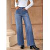 imageDokotoo Womens High Rise Baggy Jeans Straight Wide Leg Casual Trendy Pants Stretch Loose Fit Lightweight Denim PantsDark Blue