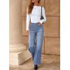 imageDokotoo Womens High Rise Baggy Jeans Straight Wide Leg Casual Trendy Pants Stretch Loose Fit Lightweight Denim PantsDusk Blue