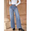 imageDokotoo Womens High Rise Baggy Jeans Straight Wide Leg Casual Trendy Pants Stretch Loose Fit Lightweight Denim PantsDusk Blue