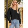 imageDokotoo Womens Tops Casual V Neck Long Sleeve Lace Trim Shirts with Smocked Cuffs Loose Tunic Tops BlousesBlack