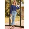 imageDokotoo Womens Tops Casual V Neck Long Sleeve Lace Trim Shirts with Smocked Cuffs Loose Tunic Tops BlousesNavy Blue