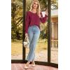 imageDokotoo Womens Tops Casual V Neck Long Sleeve Lace Trim Shirts with Smocked Cuffs Loose Tunic Tops BlousesRed Dahlia