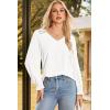 imageDokotoo Womens Tops Casual V Neck Long Sleeve Lace Trim Shirts with Smocked Cuffs Loose Tunic Tops BlousesWhite