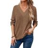 imageDokotoo Long Sleeve Shirts for Women 2025 Fall V Neck Knitted Pullover Tunic Tops Womens Blouses Dressy CasualBrown