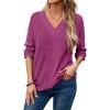 imageDokotoo Long Sleeve Shirts for Women 2025 Fall V Neck Knitted Pullover Tunic Tops Womens Blouses Dressy CasualRose Red