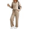 imageDokotoo Womens 2 Piece Lounge Set Casual V Neck Sweatshirt Fashion Travel Wide Leg Tracksuit Sweatsuits OutfitsKhaki