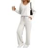 imageDokotoo Womens 2 Piece Lounge Set Casual V Neck Sweatshirt Fashion Travel Wide Leg Tracksuit Sweatsuits OutfitsWhite