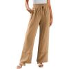 imageDokotoo Womens Fall Boho 2025 Casual Wid Leg Lace Pants High Waisted Drawstrings with PocketsCamel
