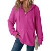 imageDokotoo Womens Full Zip Up Hoodies Waffle Knit Long Sleeve Drawstring Casual Sweatshirt Hooded TopsRose Red