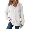 imageDokotoo Womens Full Zip Up Hoodies Waffle Knit Long Sleeve Drawstring Casual Sweatshirt Hooded TopsWhite