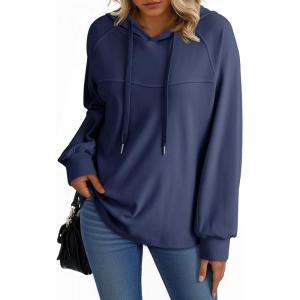 imageDokotoo Hoodies for Women Soft Long Sleeve Casual Hoodie Oversized Sweatshirt Lightweight Knit Pullover Drawstring Hooded TopsDirty Blue
