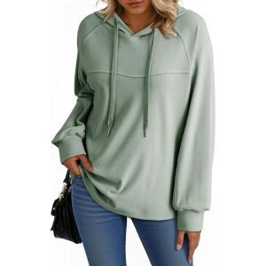 imageDokotoo Hoodies for Women Soft Long Sleeve Casual Hoodie Oversized Sweatshirt Lightweight Knit Pullover Drawstring Hooded TopsSmoke Green