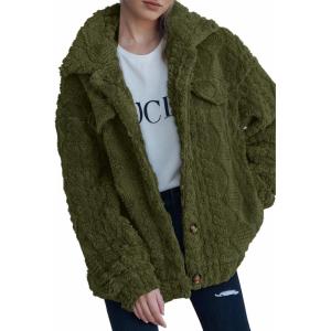 imageDokotoo Winter Fleece Heating 2025 Jacket for Women Button Down Stand Collar with Pockets CoatsArmy Green