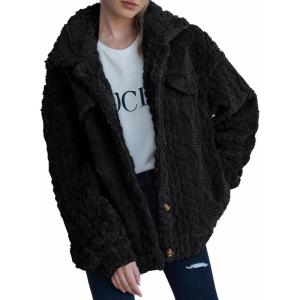 imageDokotoo Winter Fleece Heating 2025 Jacket for Women Button Down Stand Collar with Pockets CoatsBlack