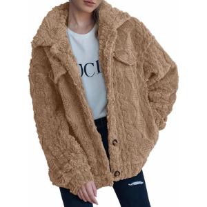 imageDokotoo Winter Fleece Heating 2025 Jacket for Women Button Down Stand Collar with Pockets CoatsCamel