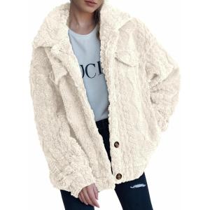 imageDokotoo Winter Fleece Heating 2025 Jacket for Women Button Down Stand Collar with Pockets CoatsWhite