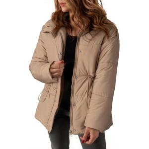 imageDokotoo Womens Casual Long Sleeve Zip up Puffer Chunky Warm Drawstring Quilted Lightweight Jacket CoatLight French Beige