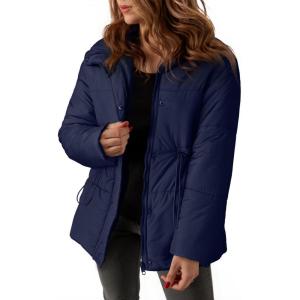 imageDokotoo Womens Casual Long Sleeve Zip up Puffer Chunky Warm Drawstring Quilted Lightweight Jacket CoatNavy Blue