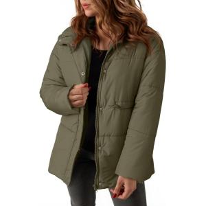 imageDokotoo Womens Casual Long Sleeve Zip up Puffer Chunky Warm Drawstring Quilted Lightweight Jacket CoatVineyard Green