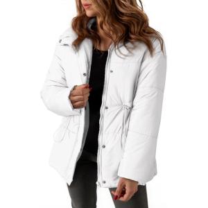 imageDokotoo Womens Casual Long Sleeve Zip up Puffer Chunky Warm Drawstring Quilted Lightweight Jacket CoatWhite