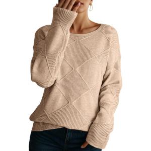 imageDokotoo Womens Crew Neck Long Sleeve Sweaters 2025 Fall Winter Chunky Warm Pullover Tops Trendy Casual OutfitsApricot