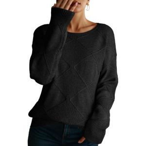 imageDokotoo Womens Crew Neck Long Sleeve Sweaters 2025 Fall Winter Chunky Warm Pullover Tops Trendy Casual OutfitsBlack
