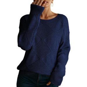 imageDokotoo Womens Crew Neck Long Sleeve Sweaters 2025 Fall Winter Chunky Warm Pullover Tops Trendy Casual OutfitsNavy Blue