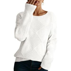 imageDokotoo Womens Crew Neck Long Sleeve Sweaters 2025 Fall Winter Chunky Warm Pullover Tops Trendy Casual OutfitsWhite