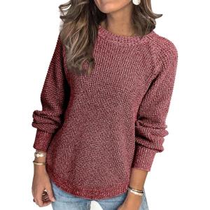 imageDokotoo Womens Oversized Sweaters 2025 Long Sleeve Waffle Knit Casual Chunky Pullover Sweater Fall Outfits ClothesRed Dahlia